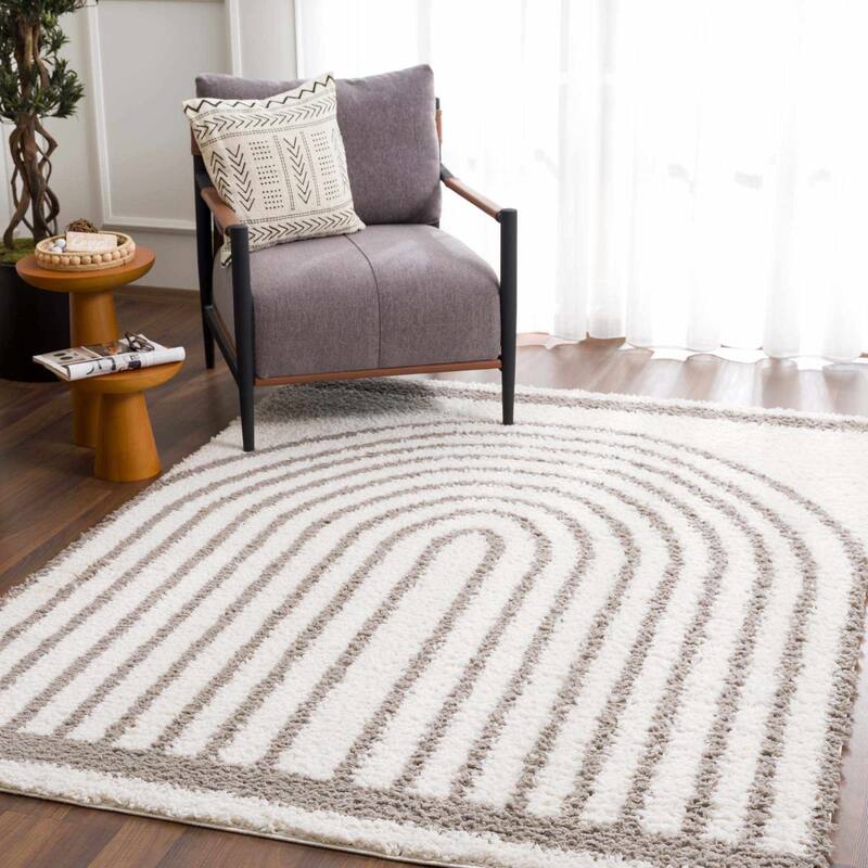 Hauteloom Jola Living Room, Bedroom Area Rug - Plush Pile - Bone, Taupe, Cloud Gray - 6'7" x 9' - 6'7" x 9' - Bone, Taupe, Cloud Gray / Jola