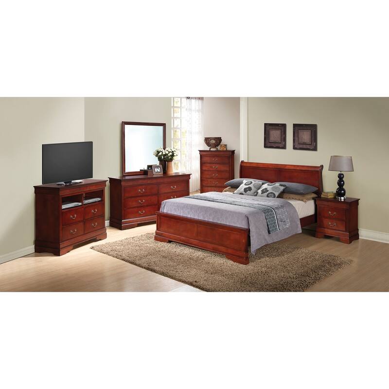 Cherry Panel Bed - Upholstered Sleigh Bed