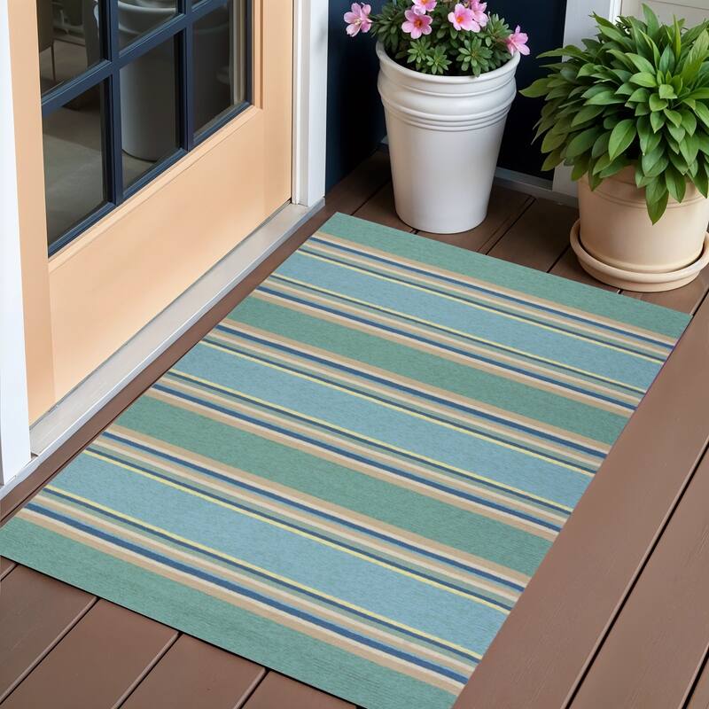 Safi Stripe Weather Resistant Current & Stylish Hand-Woven Outdoor Rug - 3' x 5' - Multi