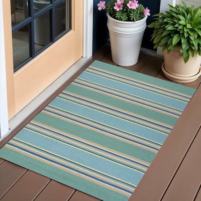 Safi Stripe Weather Resistant Current & Stylish Hand-Woven Outdoor Rug