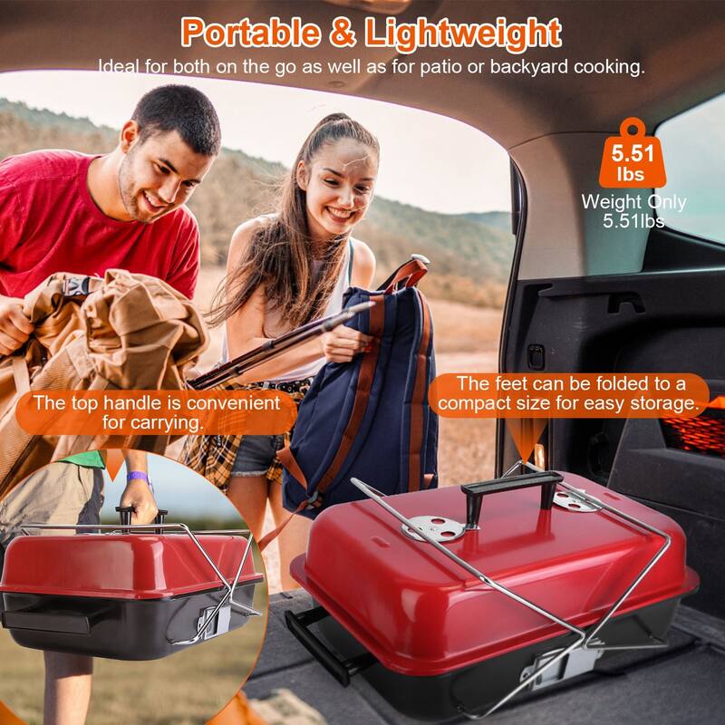 Portable Charcoal Grill Tabletop Foldable BBQ for Camping - 19.7 x 10.63 x 11.8in