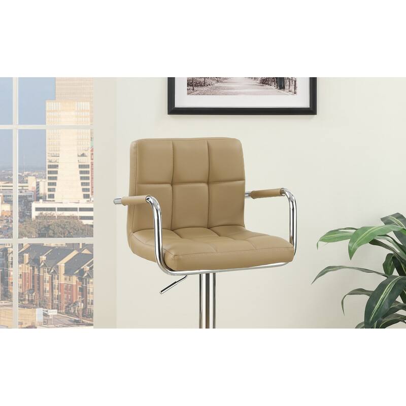 Faux Leather Bar Stool Set of 2, Adjustable Counter Height Chairs with Armrests, Kitchen Island Stools with Back