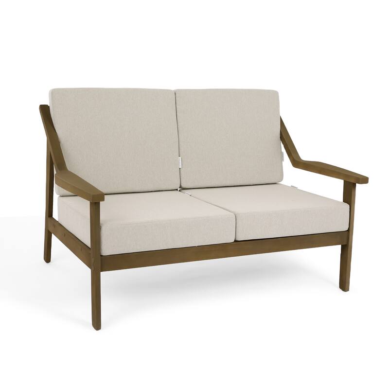 2-piece Brown/ Black Teak Cushioned Patio Loveseat Set with Coffee Table