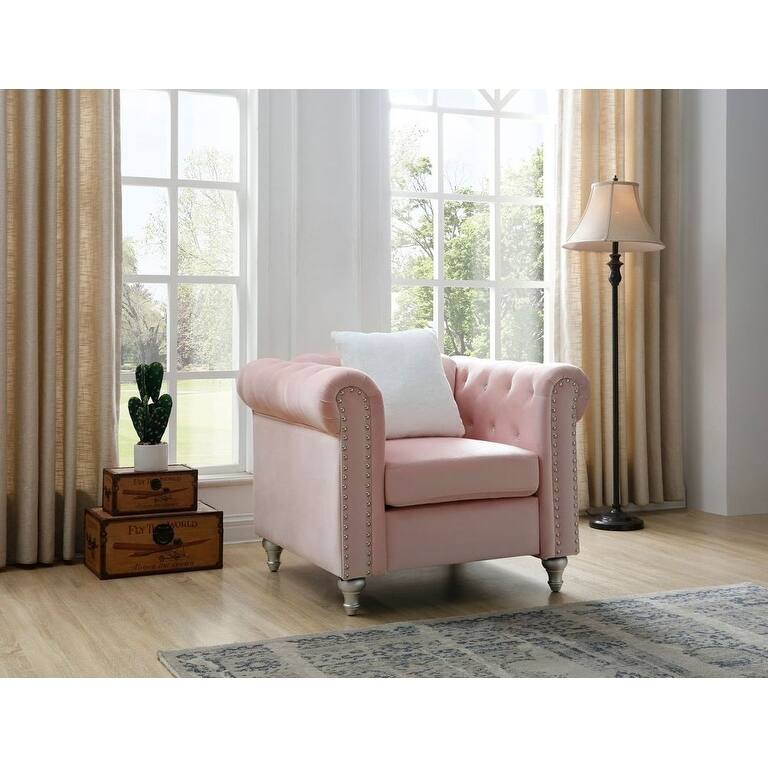Raisa Velvet Crystal Accent Chair - Pink