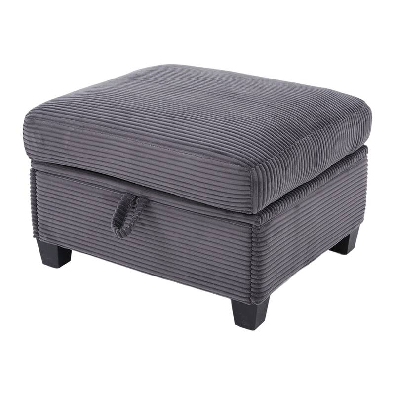 HOMEFUN Corduroy Upholstered L-Shaped 4-seater Storage Multifunctional Sectional Sofa with Storage Ottoman,Cup Holder and USB