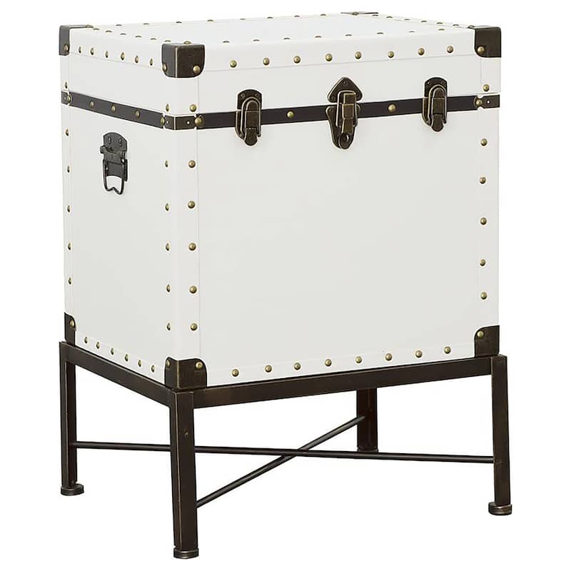 Nancy Upholstered Vintage Side Table Storage Trunk White - MDF - White