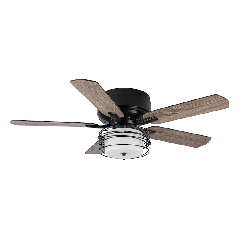 48" Reversible Wood 5-Blade Black Flush Mount Ceiling Fan with Remote