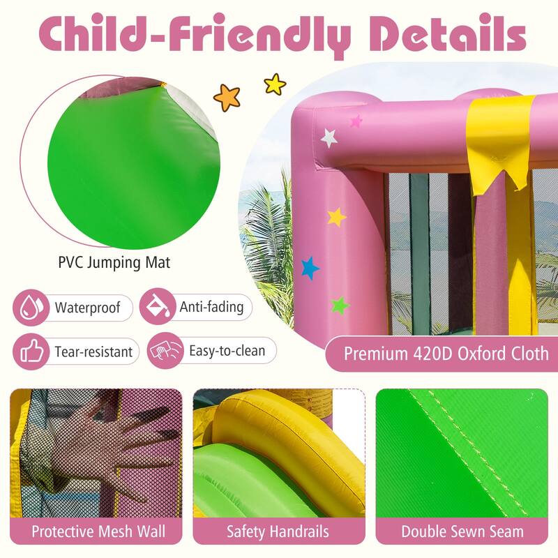 Costway Inflatable Bouncy Castle with Jumping Area Slide & Basketball - As Shown in the Picture