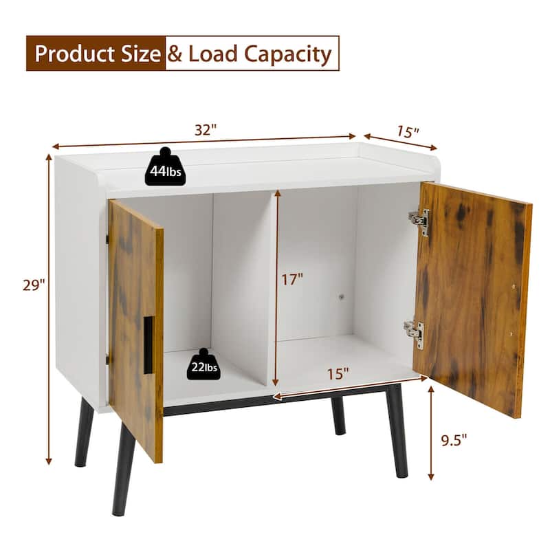 Gymax Sideboard Buffet Storage Cabinet w/2 Door Metal Legs Accent - 32'' x 15'' x 29'' (L x W x H)