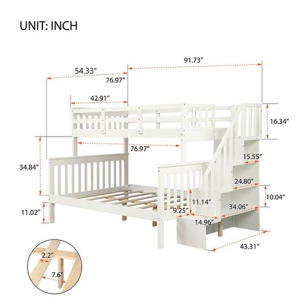 Stairway Twin-Over-Full Bunk Bed with Storage and Guard Rail - Bed Bath ...