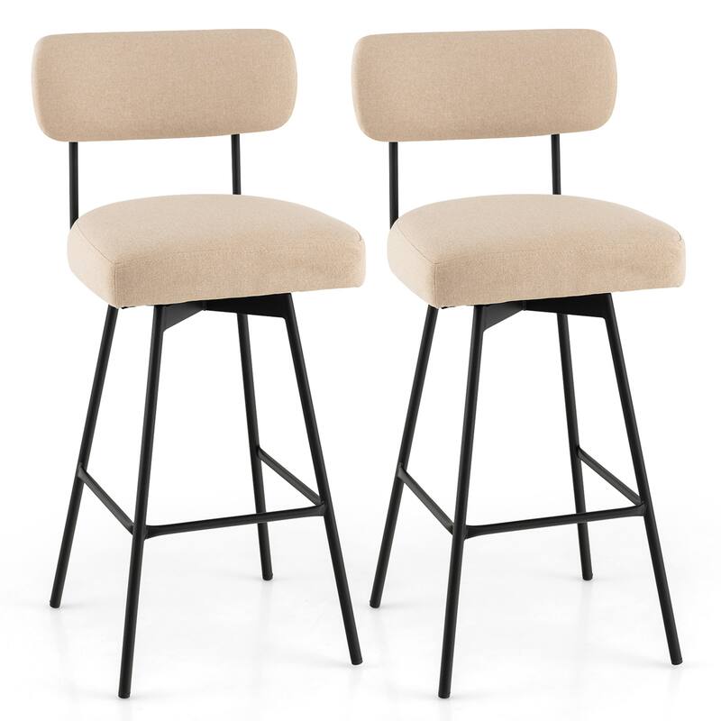 Gymax 2PCS Swivel Bar Stool 29'' Upholstered Bar Height Dining Chair