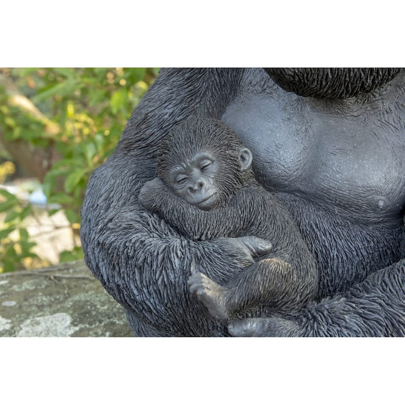 15.75" Sitting Mother Gorilla with a Baby Outdoor Garden Statue