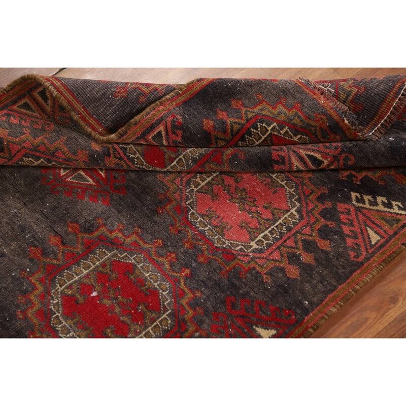 Distressed Geometric Balouch Persian Area Rug Handmade Wool Carpet - 3'6" x 6'9"