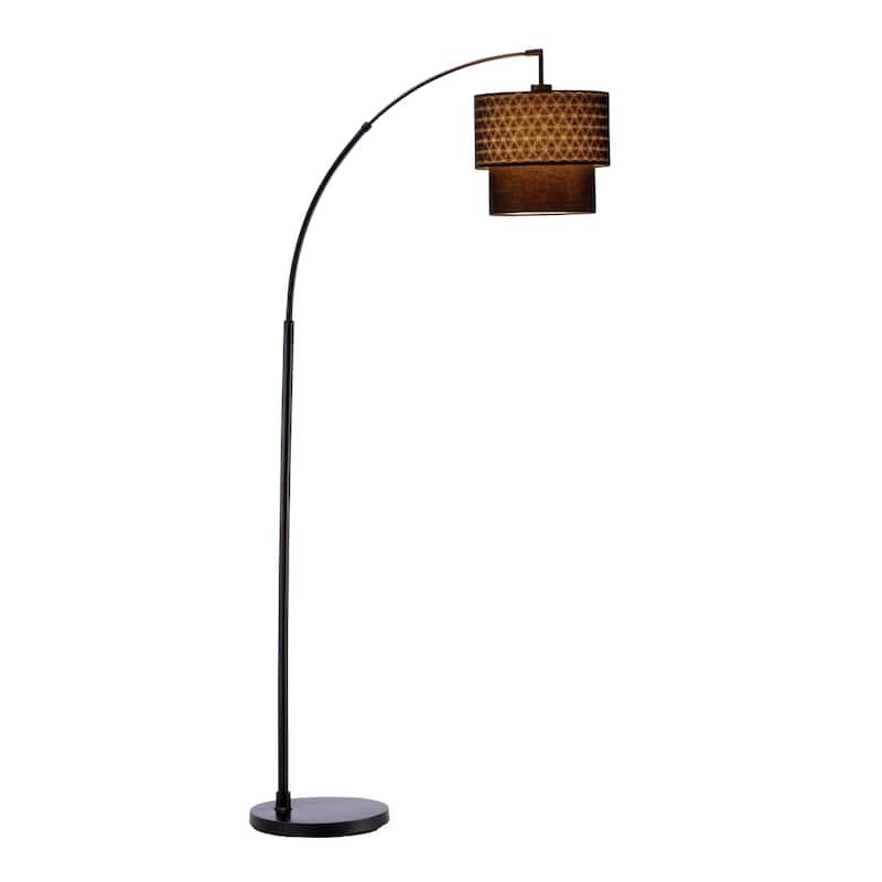 Metal Arched Floor Lamp with Fabric Drum Shade Adjustable Height Rotary Switch - 35” x 13” x 71” (D x W x H) - Black