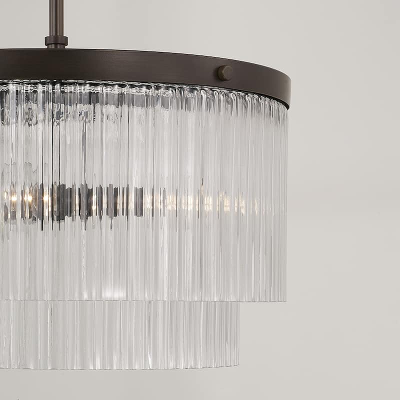 16" W x 11.5" H 3-Light Dual Mount Pendant with Clear Beveled Fluted Glass - 16"W x 11"H