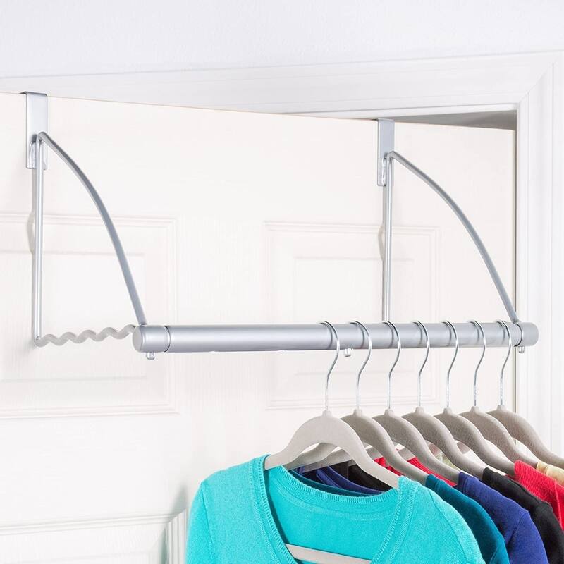 Over the Door Closet Valet with Hanging Bar Expandable 18" - 24" L x 10 x 10" Chrome