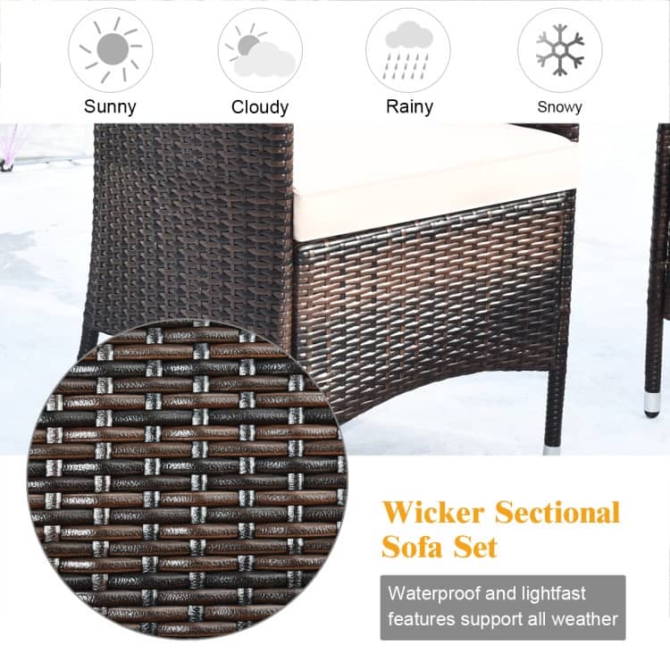Rattan Patio Conversation Furniture Set with Glass Table and Comfortable Sofa - 4 Pcs