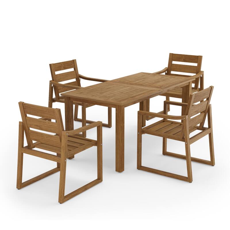 5-Piece HDPS Rectangular Patio Dining Set with Slatted Table Top and outdoor Armchairs - 23.6"D x 24.6"W x 34.6"H