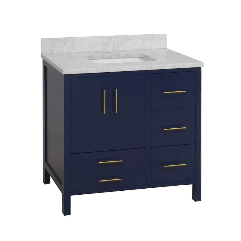 KitchenBathCollection California 36" Bathroom Vanity with Carrara Marble Top