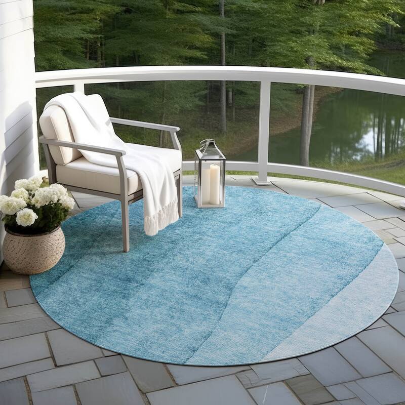 Machine Washable Indoor/ Outdoor Chantille Modern Horizon Rug - Teal - 8' x 8'