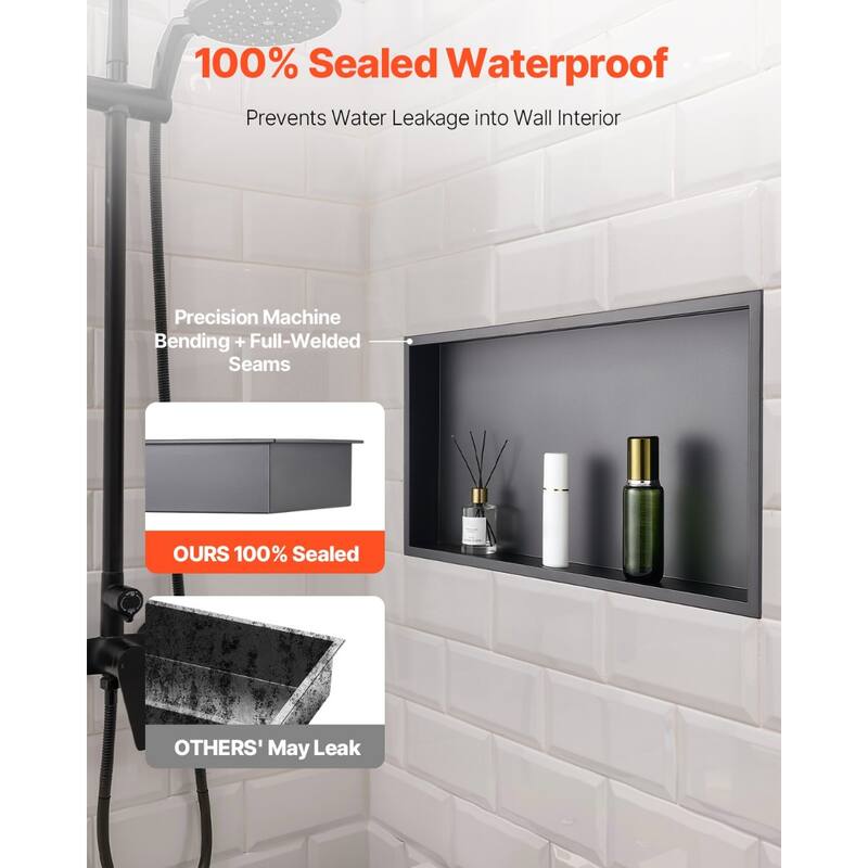Black Stainless Steel Waterproof Shower Box with Seamless Welded Edges and 92 Drain Design - 4 x 13 x 25 inches