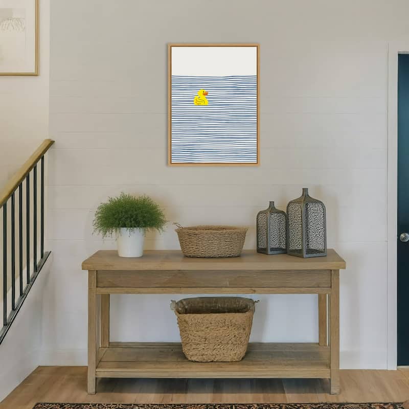 Yellow Duck Afloat by Little Dean Framed Canvas Wall Art