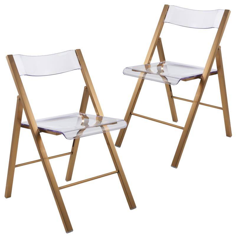 Menno Modern Acrylic Folding Dining Chair in Stainless Steel Frame with Rubber Pads, Brushed Finish, Fully Assembled (Set of 2)