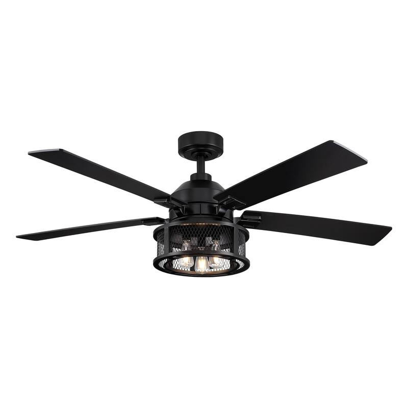 52" 5-Blade Industrial Black Ceiling Fan with Light