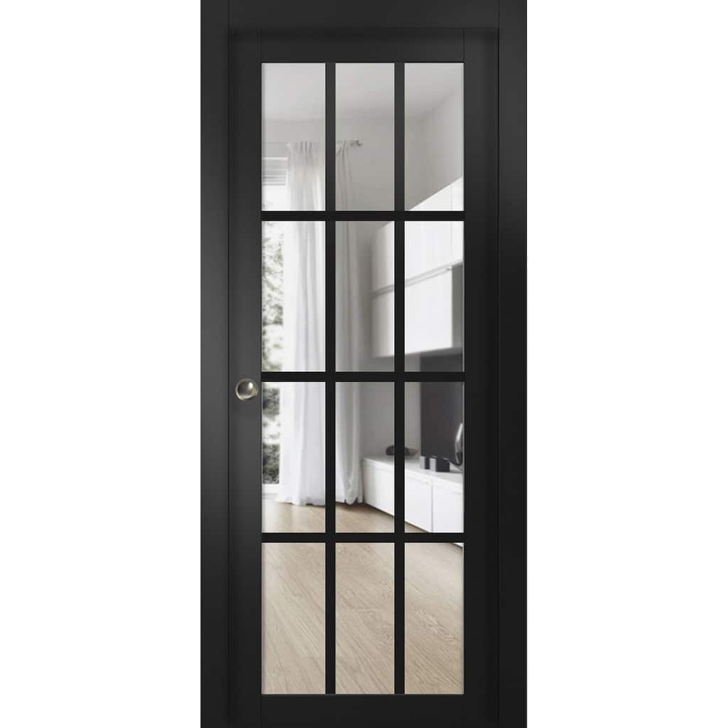SartoDoors Felicia 3355 | Interior French Doors French Door | Solid Wood w/ Glass | Hardware Set | 18x80, Matte Black