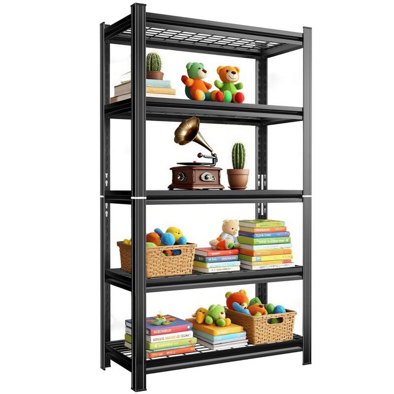 5-Tier Adjustable Metal Storage Rack, Black, 1750/2000 lbs, 71.2"/72.3"H