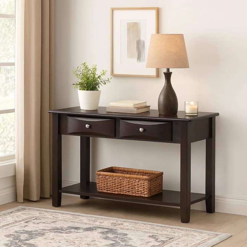 Wooden Console Table with 2 Spacious Drawers, Brown