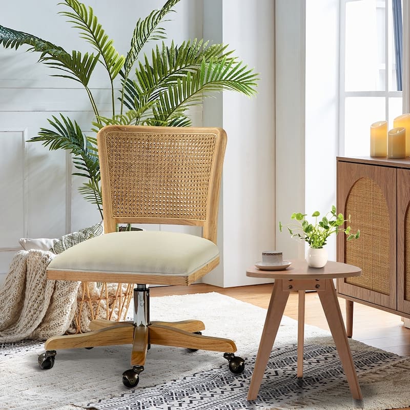 Calcutta Modern Rattan Back Task Chair Office chair with Solid Wood Legs by HULALA HOME