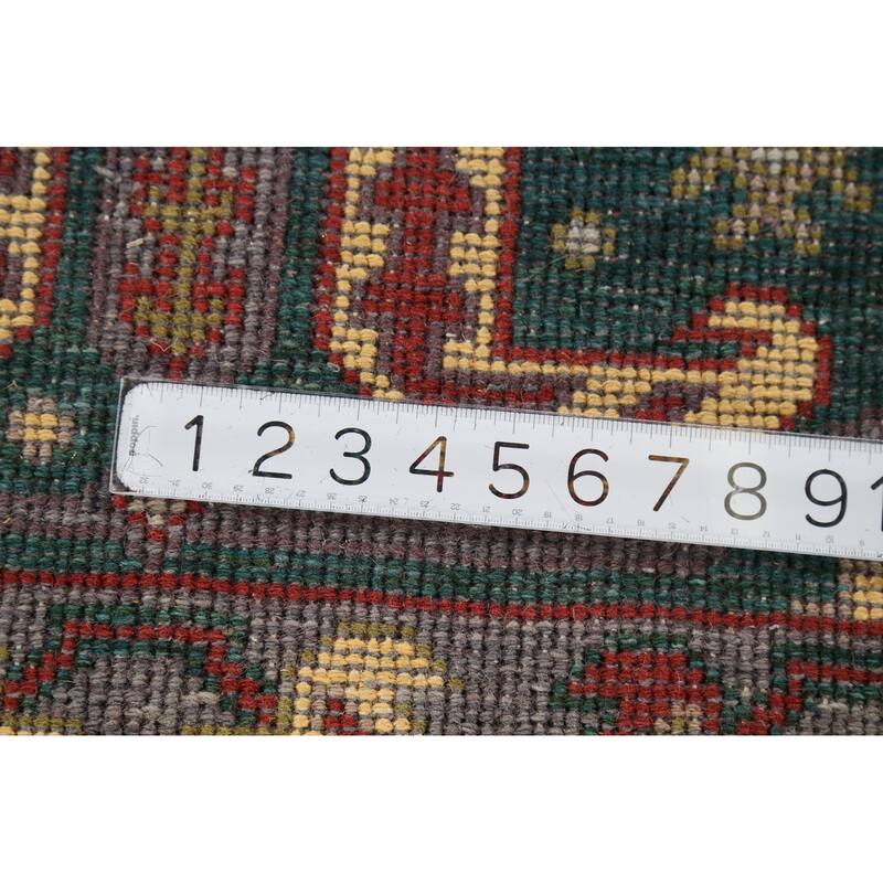 Green Geometric Kazak Runner Rug Hand-Knotted Wool Carpet - 2'5"x 9'8"
