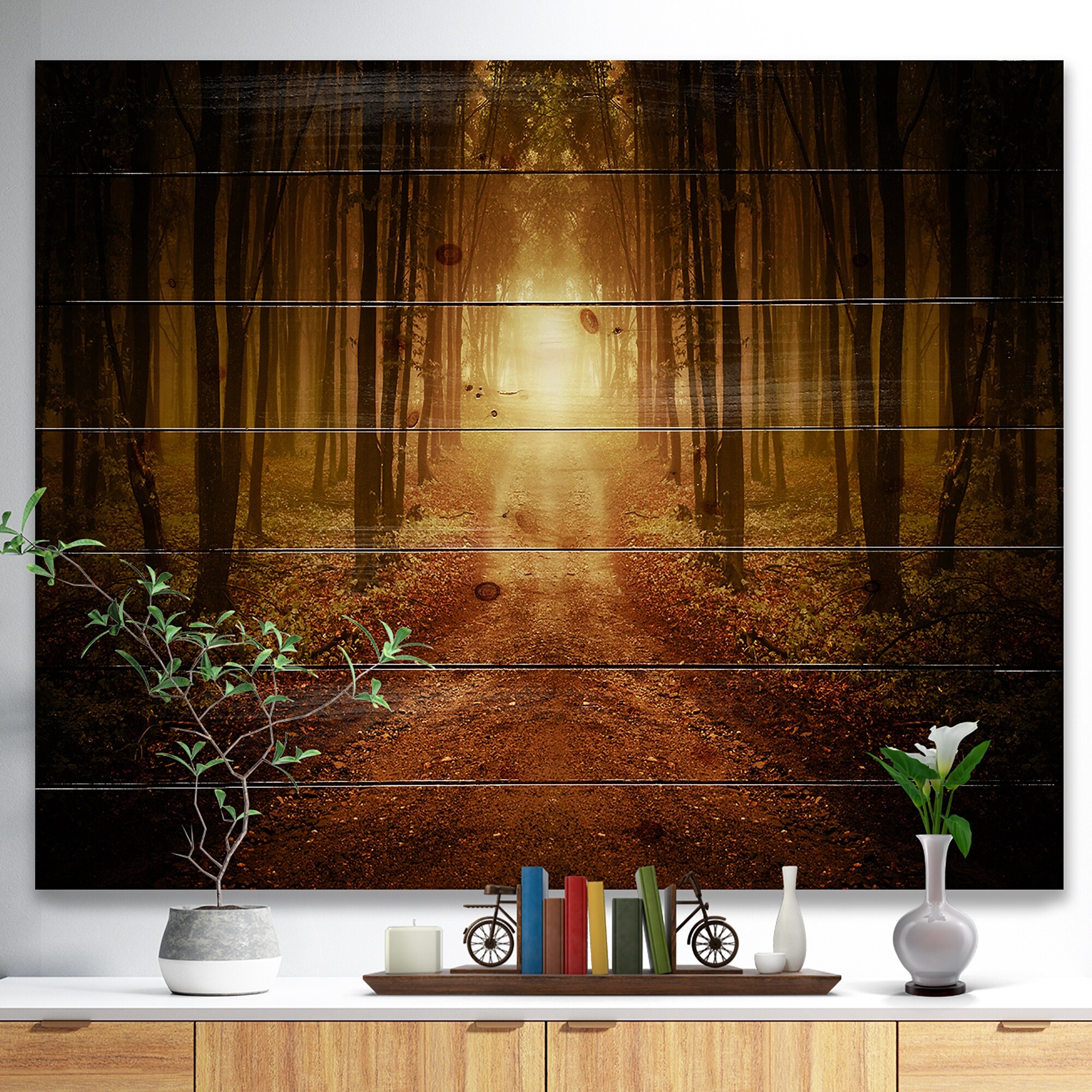 Designart 'Road in Symmetrical Forest' Landscape Photography Print