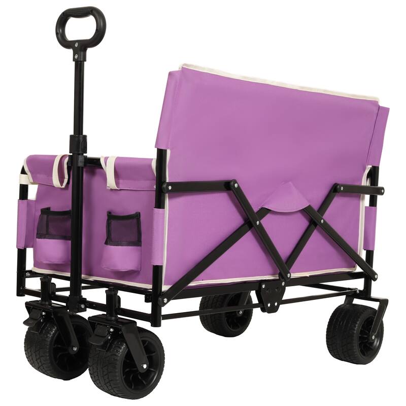 3-in-1 Convertible Folding Wagon with Bench Seat & Storage - 500lb Heavy-Duty, 180L All-Terrain Cart, Purple