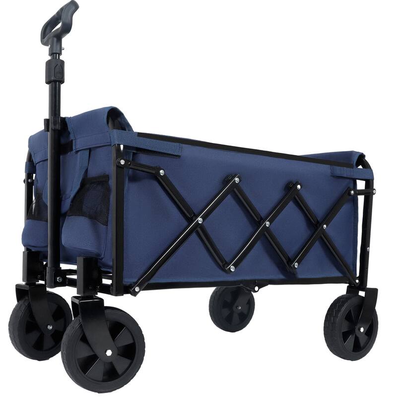 Expandable Dual-Layer Utility Wagon - 225lb Capacity with 100% Extra Space, Dark Blue