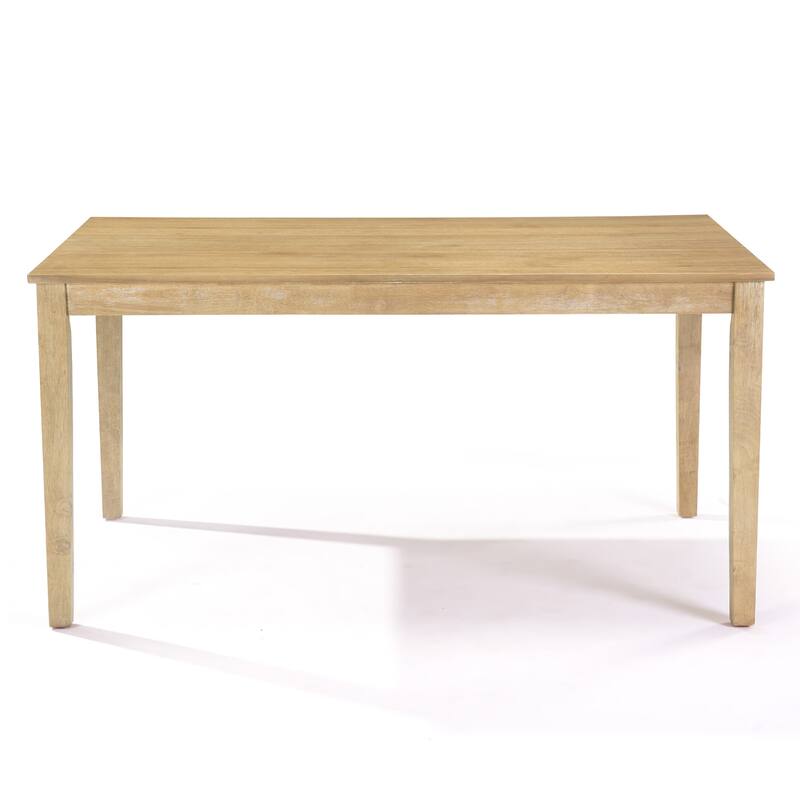 Farmhouse Style Solid Wood Dining Table, Rubberwood Legs With Adjustable Glides, Mdf + Rubberwood Veneer Top