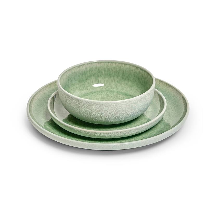 Sango Asher 12-Piece Green Stoneware Dinnerware Set - Service for 4, Plate & Bowl Set