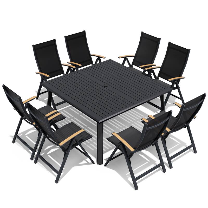 9-Piece Outdoor Patio Dining Set Aluminum Dining Table and Foldable Dining Chairs with Adjustable Back