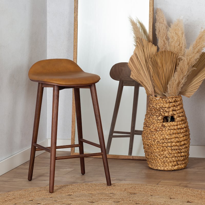Poly & Bark Notello Leather Counter Stool - 26" Seat Height Solid Oak Wood Frame