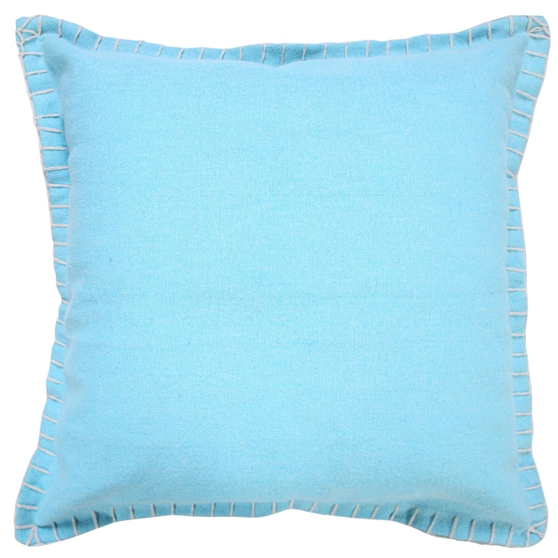 Sevita Guapo Casual Solid Stitched Edge Cotton Throw Pillow - 20" x 20" - Cover Only - Bright Blue - Single