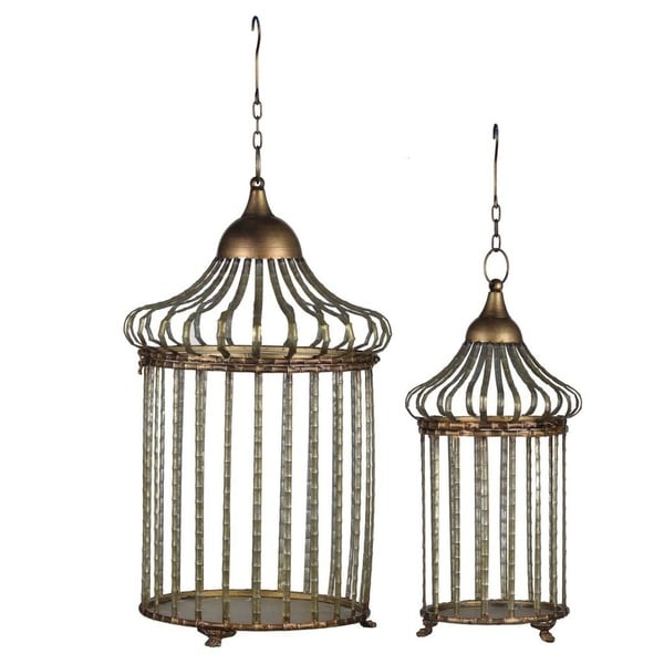 Set of 2 Gold and Brown Classic Vintage Style Hanging Cages 24.75" - N/A