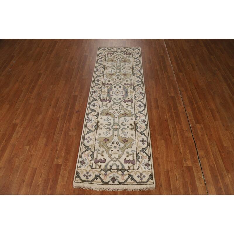Transitional Oushak Indian Runner Rug Hand-Knotted Wool Carpet - 2'6"x 8'0"