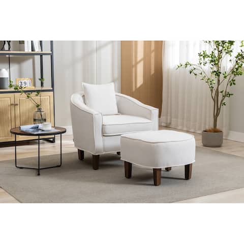 Mid Century Upholstered Club Tub Accent Chair with Ottoman
