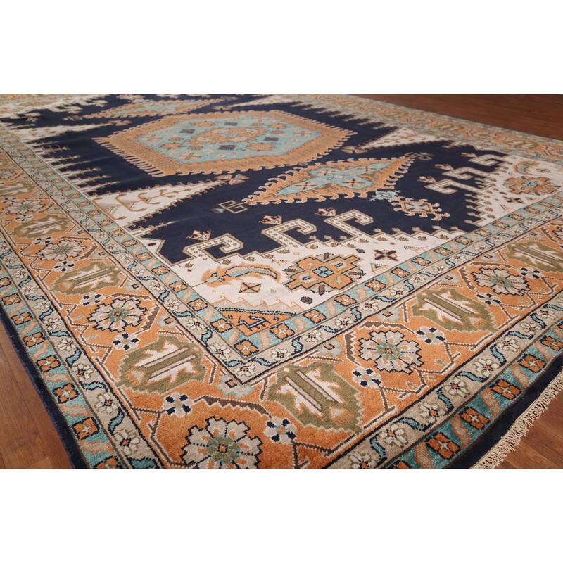 Palace Size Geometric Viss Indian Large Area Rug Handmade Wool Carpet - 11'11"x 17'8"