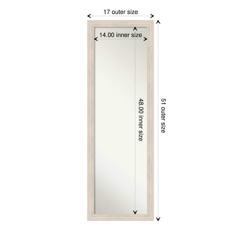 Non-Beveled Wood Full Length On The Door Mirror - Hardwood Frame - Outer Size: 17 x 51 in - Hardwood White Wash Narrow