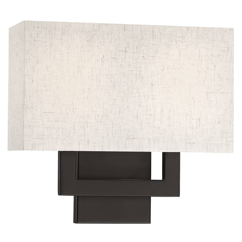12in H Dark Bronze Wall Sconce Light With Oatmeal Fabric Shade