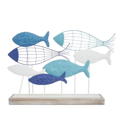 Metal Fish Decorative Sculpture - Blue - Roche River Decor