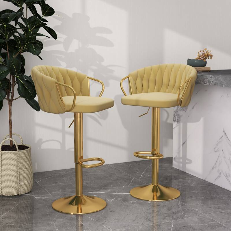 2 Set Counter Height Adjustable Velvet Bar Stools