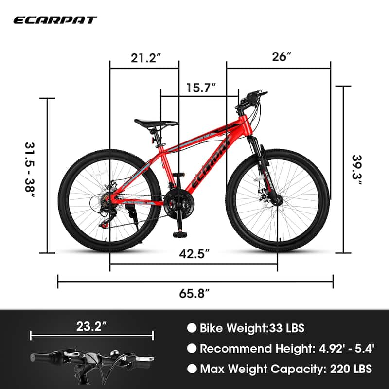 Unisex Mountain Bike - Aluminum Frame, Shimano Gears, Disc Brakes - 24